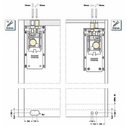 Neviditeľné záv.kov.pre horné skrinky Art.823, ľavé