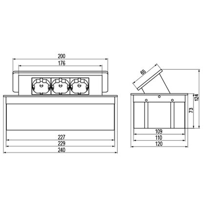 Stolová vyklápacia 3- zásuvka s káblom 230V,  225x110 mm / TOP