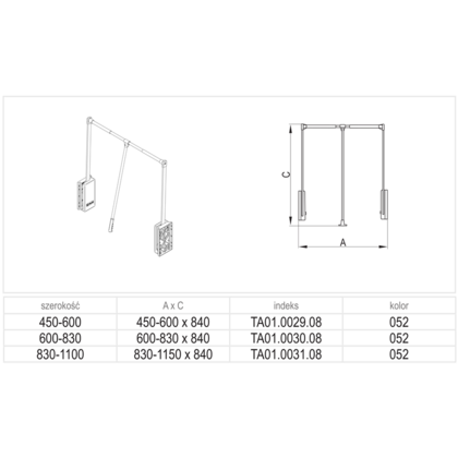 Sklopný vešiak 45-60cm, chróm- biely