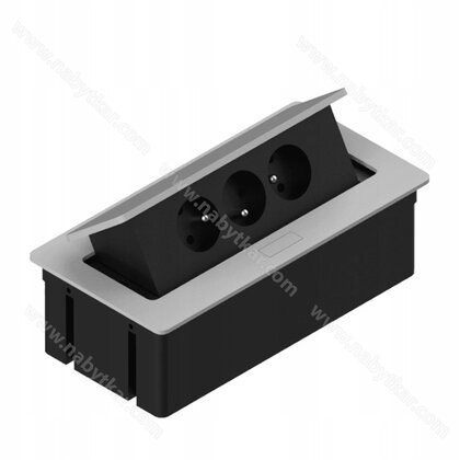 Stolová vyklápacia 3- zásuvka s káblom 230V,  225x110 mm, mal.striebro / TOP Stolová vyklápacia 3- zásuvka s káblom 230V,  225x110 mm, mal.striebro / TOP