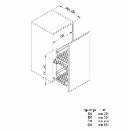 Výsuv spodný s uchytenim na čelo pre koše na bielizeń L300 mm / Rejs Výsuv spodný s uchytenim na čelo pre koše na bielizeń L300 mm / Rejs