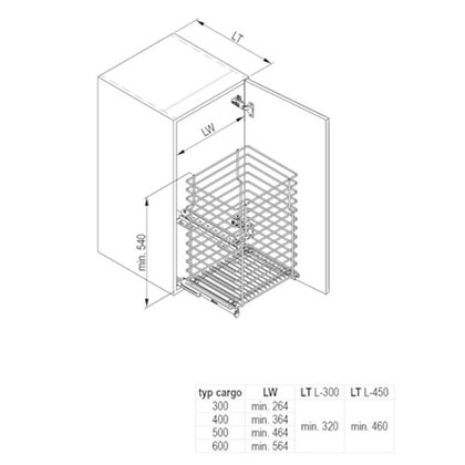 Výsuv spodný bez uchytenia na čelo pre koše na bielizeń L300 mm / Rejs