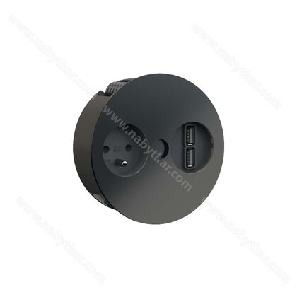 Stolová otočná zásuvka TWIST 931.132 2Z 1x230V+ 1x USB nabíjačka 2,0m kábel, čierna matná