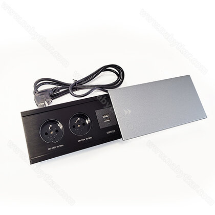 Stolová zásuvka MODUL (195x75mm) 2Z 230V+2x USB 2A 1,8m kábel, matný chróm