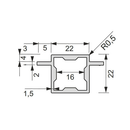 IQube 22 profil obojstranný na policu  L:3,5m C-35 čierny IQube 22 profil obojstranný na policu  L:3,5m C-35 čierny