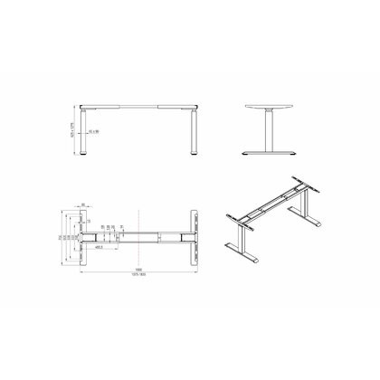 Kancelárska podnož FUTURO elektr. nastavitelná (625mm-1275mm), rovná, čierna / Rejs