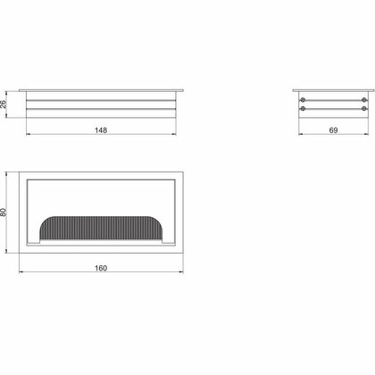 Prechodka kábla  kovová biela, štvorec 80 x 160 mm