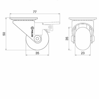 Transparentné  koliesko fi35 s platničkou a brzdou / LC