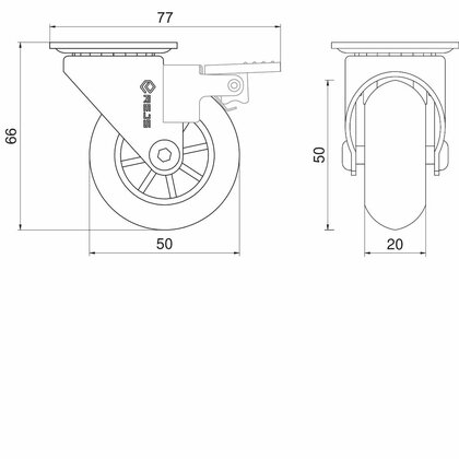 Transparentné  koliesko fi50 s platničkou a brzdou / LC