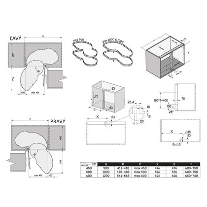 Erg.roh.kôš NUVO II.pre 1000 mm,  2 pol. pravý, chróm s tlmením