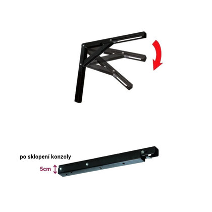 Uholník sklápací pre velké zaťaženie 70 kg, 560x580 mm, čierny  / LC Uholník sklápací pre velké zaťaženie 70 kg, 560x580 mm, čierny  / LC