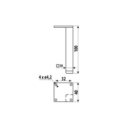 Nábytková noha NS45-18x18 -L2 bez regulácie čierna / Gamet 