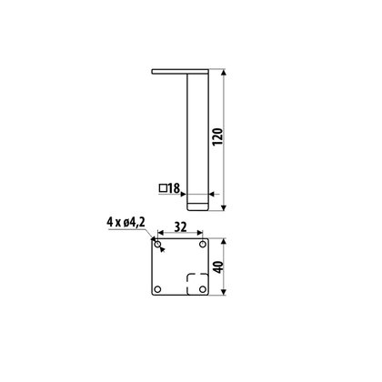 Nábytková noha NS45-18x18 -L2 bez regulácie čierna / Gamet 