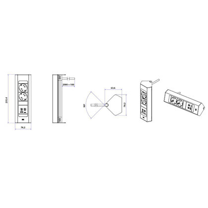 Zás. lišta pre nást. a rohovú montáž CASIA2 932.101 krátka 3x230V 35° čierna
