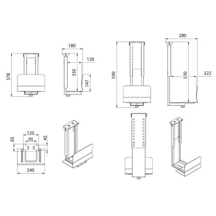 Polica pre PC na kanc.podnož KP-280, čierna