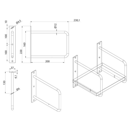 Podperka na policu WM-1004, 220X230 čierna 