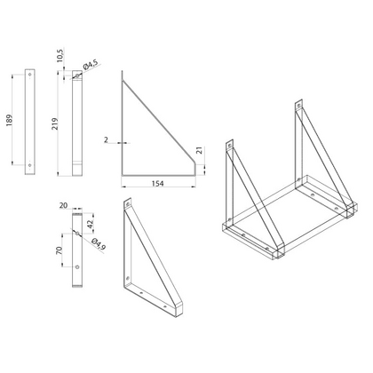 Podperka na policu WM-1007, 220X154 čierna 