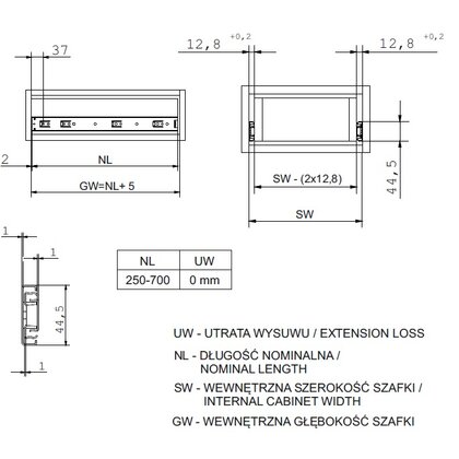 Ložiskový plnovýsuv 400mm /Gamet