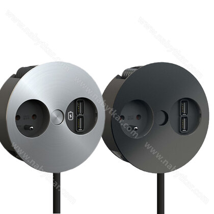 Stolová otočná zásuvka TWIST 2Z 1x230V+ 1x USB nabíjačka 2,0m kábel