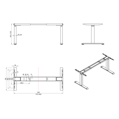 Kancelárska podnož FUTURO elektr. nastavitelná (625mm-1275mm), rovná / Rejs Kancelárska podnož FUTURO elektr. nastavitelná (625mm-1275mm), rovná / Rejs