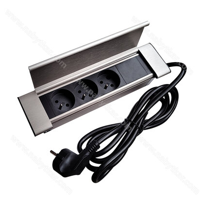 Stolová zásuvka COVER 3x230V s káblom 230V,  238x67x47 mm, INOX Stolová zásuvka COVER 3x230V s káblom 230V,  238x67x47 mm, INOX