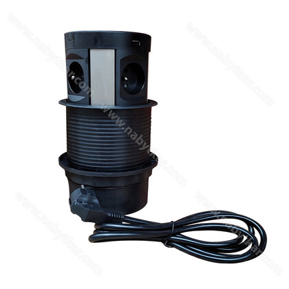 Stolová vyt. zásuvka ROUND 4x230V+1xUSBA +1x USBC + nabíjačka ,pre otvor 120 mm,čierna