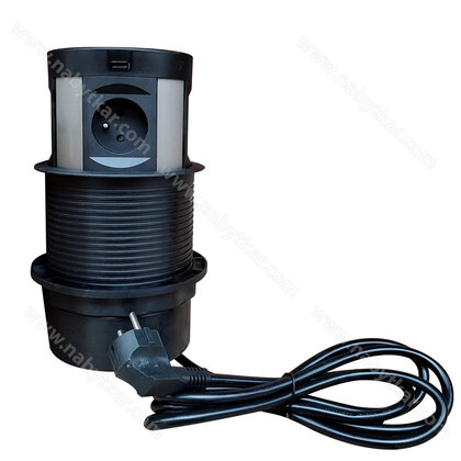 Stolová vyt. zásuvka ROUND 4x230V+1xUSBA +1x USBC + nabíjačka ,pre otvor 120 mm,čierna