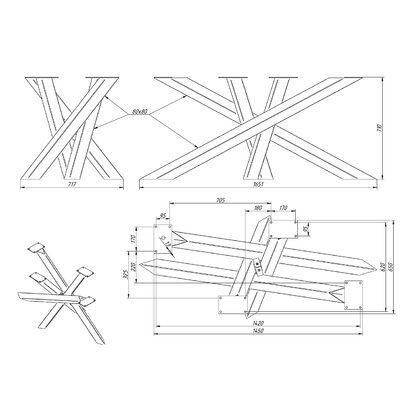Stolová podnož 3X ,v:710x1651, čierny mat 