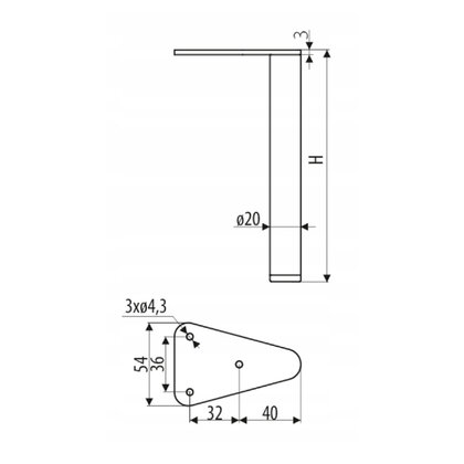 Nábytková noha NS56-150 mm-L36 bez regulácie čierna / Gamet 