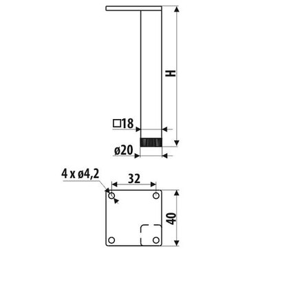 Nábytková noha NS45-18x18x100 mm-L2 s reguláciou, čierna / Gamet 