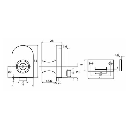 Zámok na sklenené dvere C-408, chróm SU D-20 / Siso