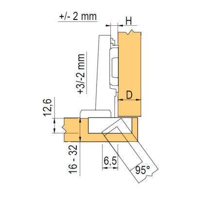 Záves CLIP TOP 95° naložený  71T9550, na hrub.dvierka /Blum