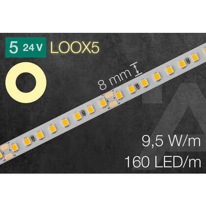 LED pás Häfele Loox5 LED 3148, 24 V, 8 mm, 160 LED/m, 9,5 W/m, IP 20, 4000 K, neutralna, L 50 m