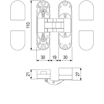 Záves ECLIPSE skrytý AGB pre bezf. dv do 40 Kg široký 30 mm,  pozink E302008525 nový typ