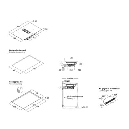 Odsávač pár TOLOMEO HOB 83 RED DIGIT, montáž do prac. dosky 