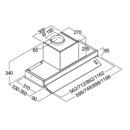 Odsávač pár CASTORE 60 čierny, montáž na dno hornej skrinky 