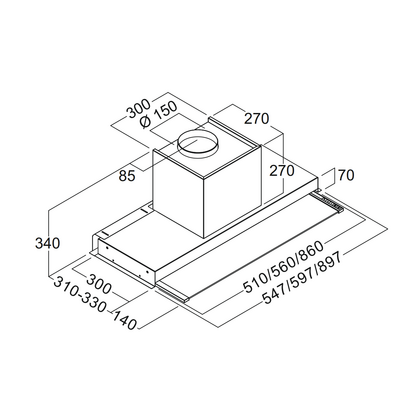 Odsávač pár SHEDIR 60 INOX, montáž na dno hornej skrinky 