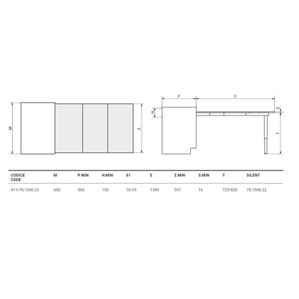 Zásuvk. výs. stolový mech. s krytkami PARTY pre šírku skrinky 600 mm s dvojitou telesk.nohou