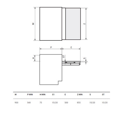 Výsuvný mechanizmus s krytkami OPLA zarovnaný s policami skrine pre 900 mm