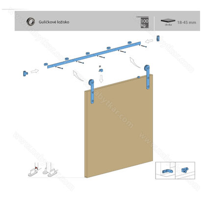 Zostava LOFT bez regulácie - 1 dverová na 100 kg + 2,5 m kolaj /Laguna