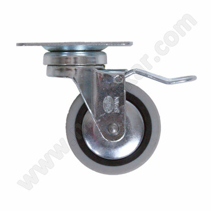 Nábytkové  koliesko fi60 pogumované s platničkou na ložisku a brzdou, sivé